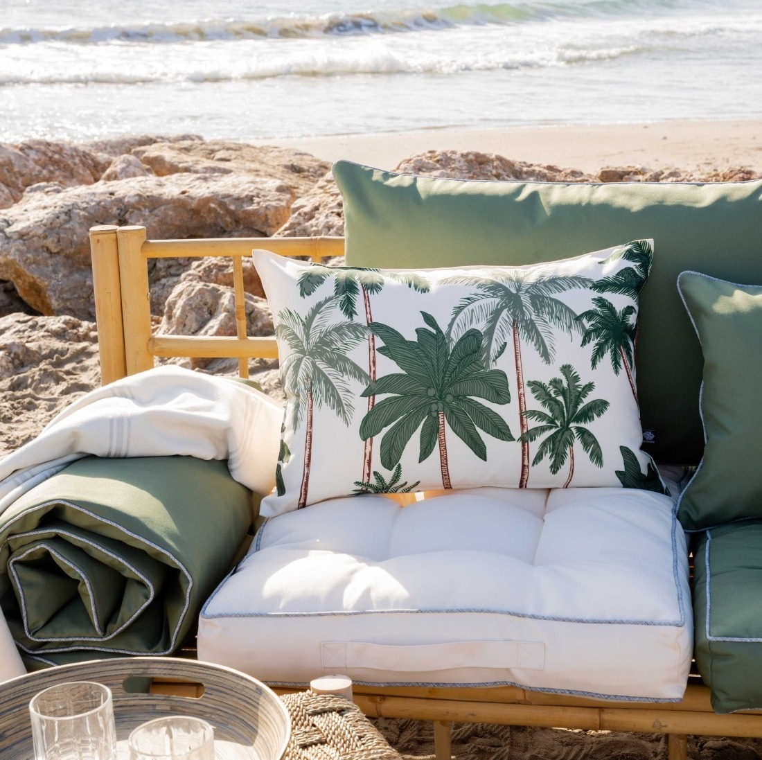 Coussin De Plage Rembourré Fait Main – Housse Amovible Grise, Coton/polyester, 50x? Cm