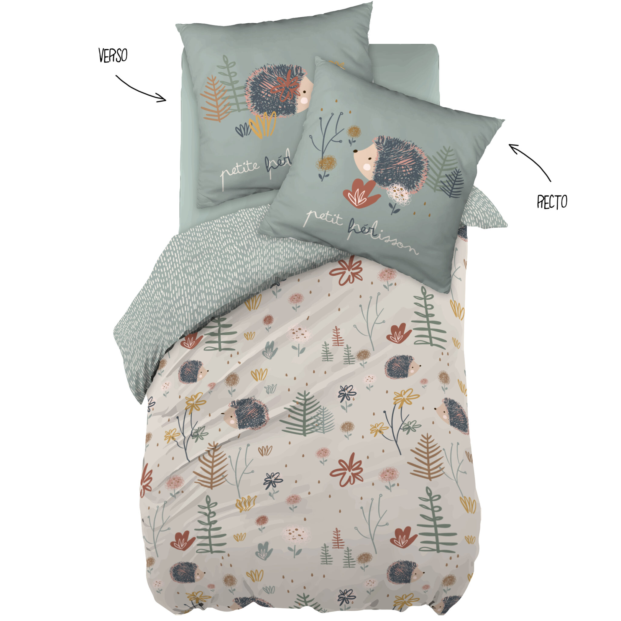 parure_lit_housse_couette_Polisson_hérisson_réversible