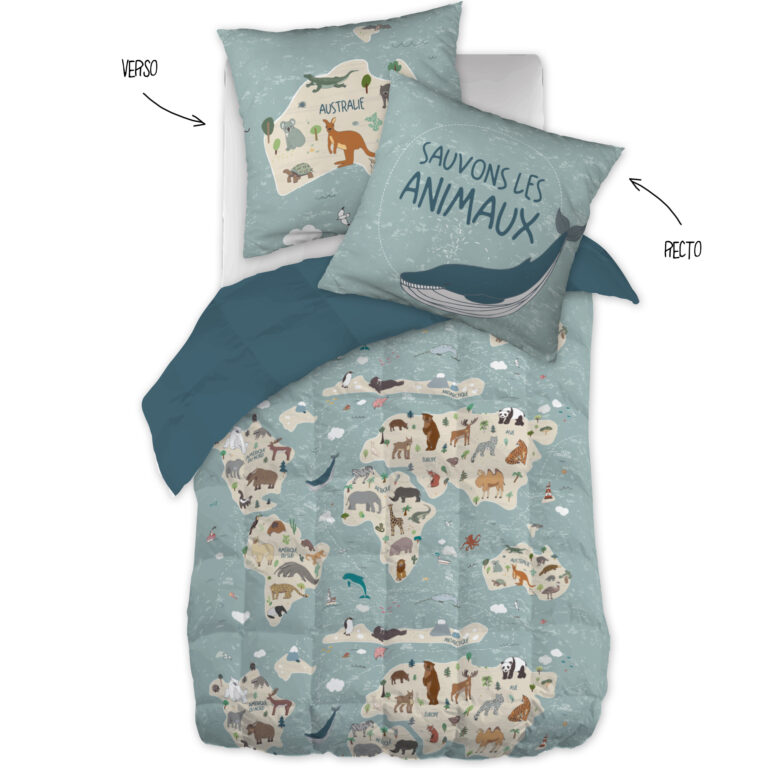 Parure_lit_enfant_Couette_imprimee_140x200_Map_monde