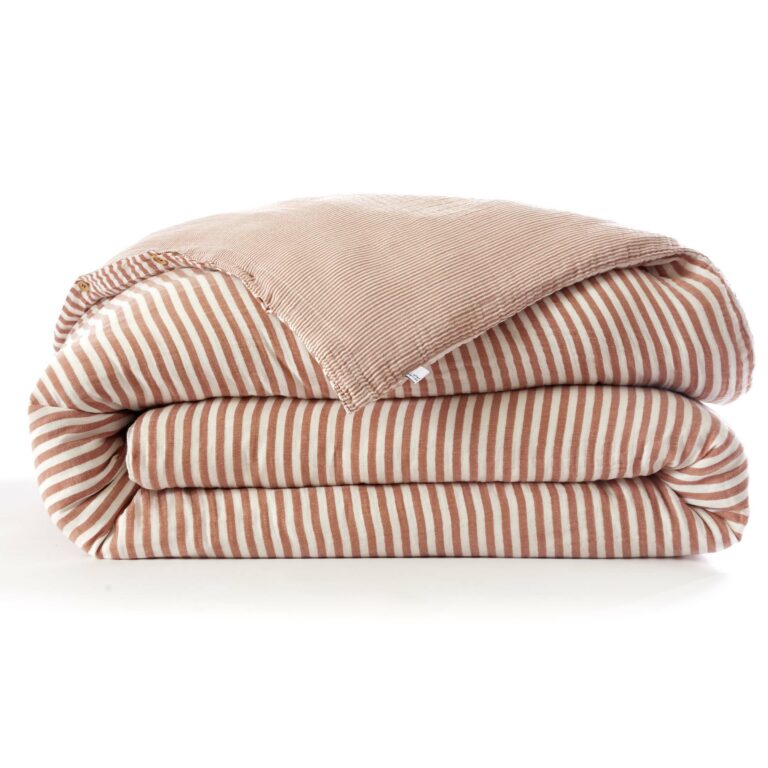 Housse-de-couette-Romie-Abricot-rayures-coton-effet-papillon