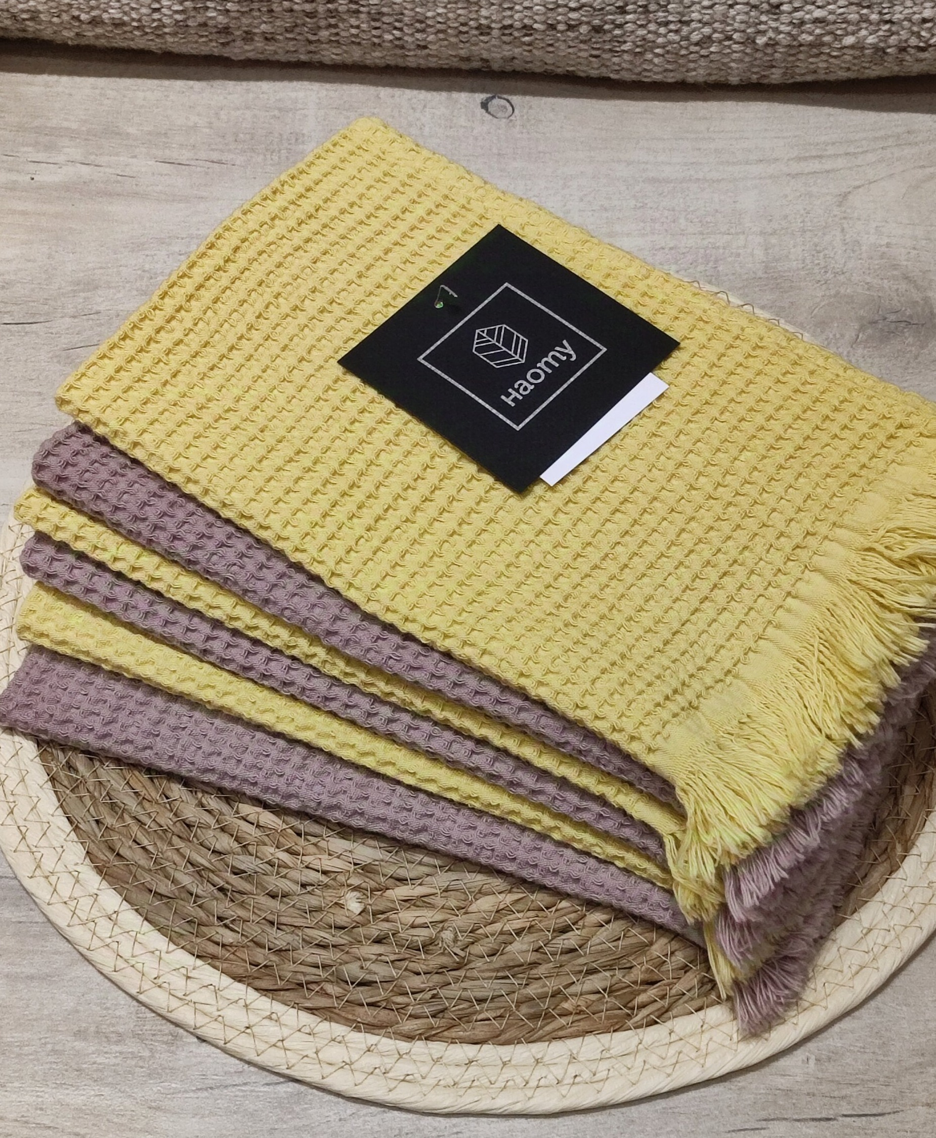 serviette-timor-nid-abeille-haomy-jaune-paille
