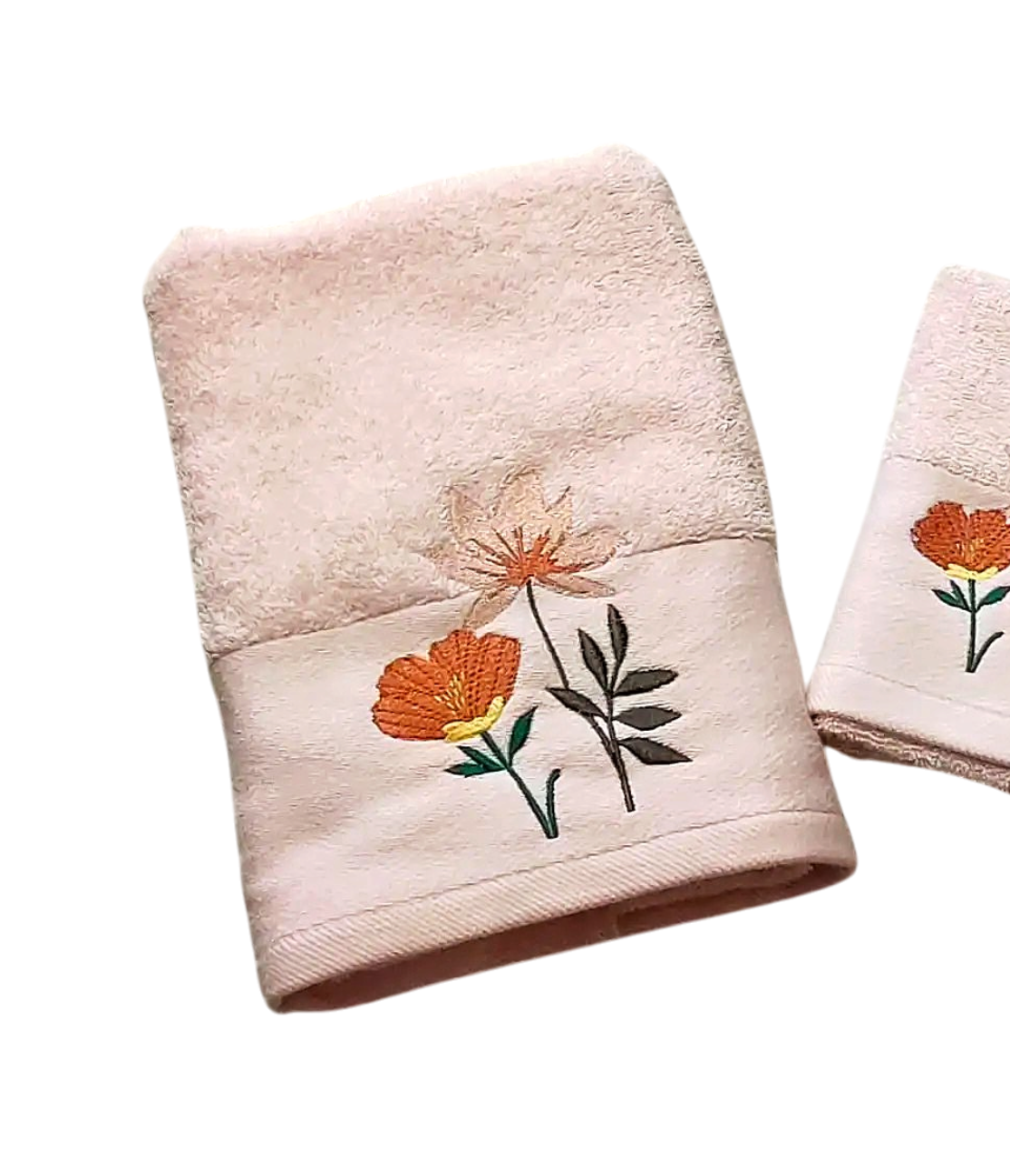 Serviette-de-toilette-fleurs-brodée-rose-poudre