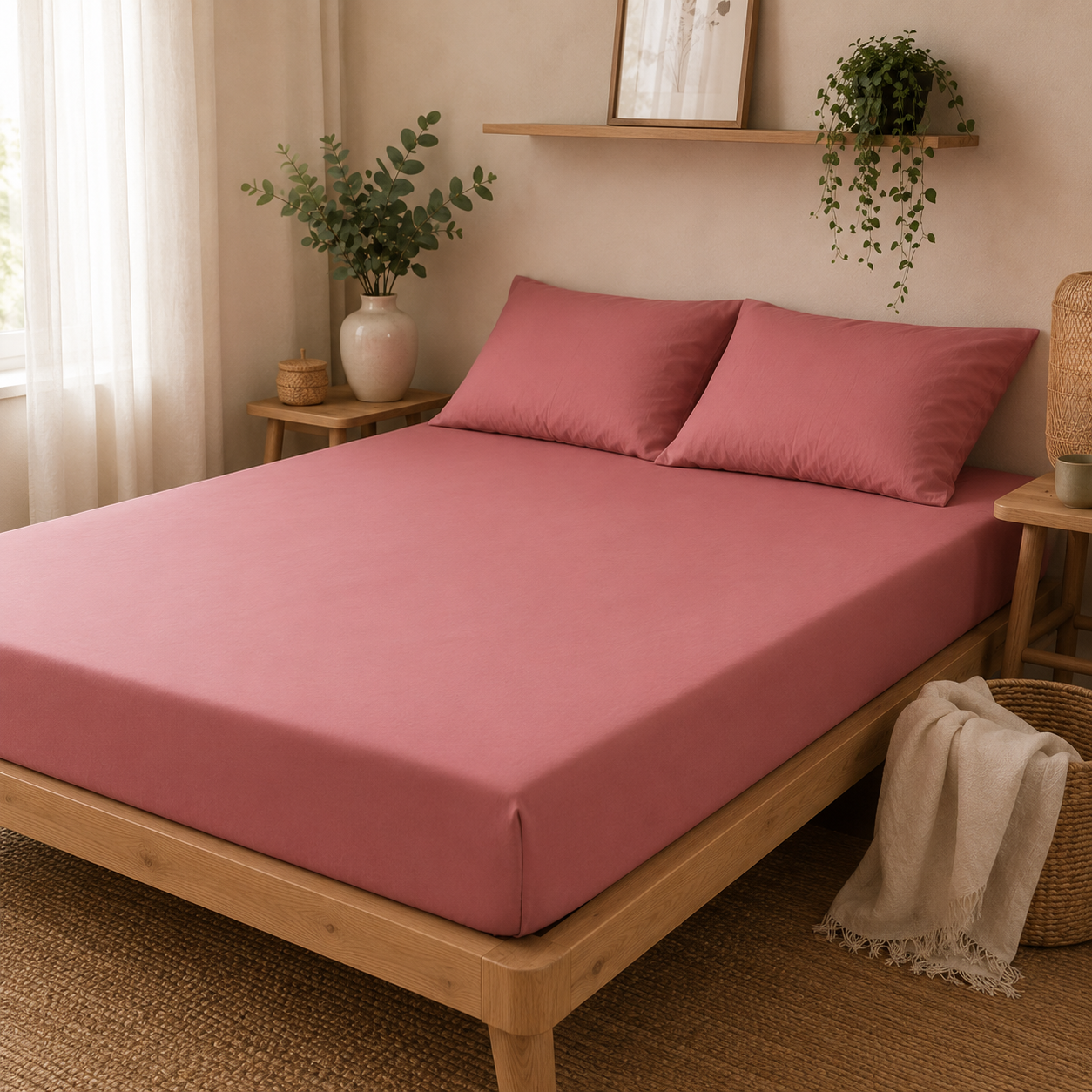Drap-Housse-percale-lavé-vieux-rose-baton-rouge