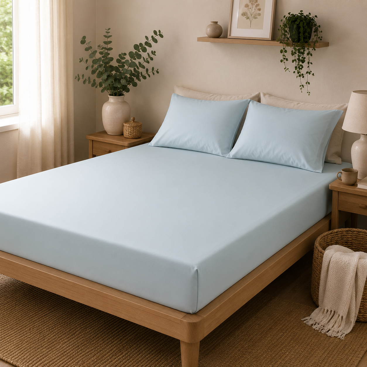 Drap-Housse-percale-de-coton-bleu-arctic-sensei