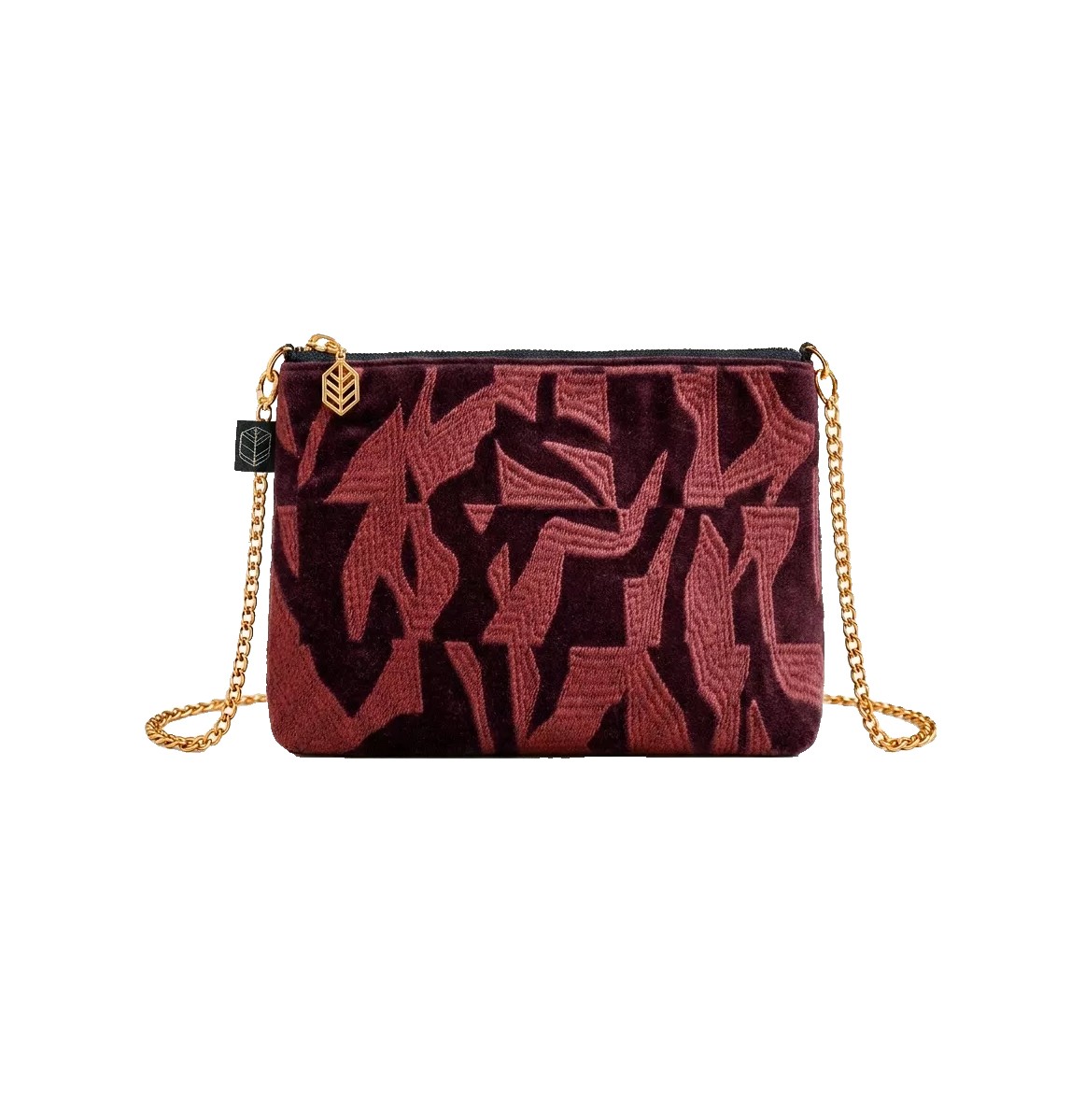 Sac-pochette-Milton-Haomy- burgundy-texturé-chaîne-dorée
