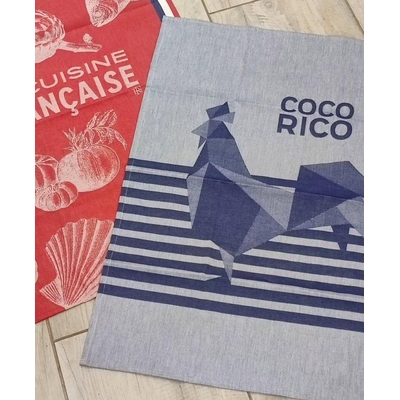 Torchon-coco-rico-bleu-Jacquard-français