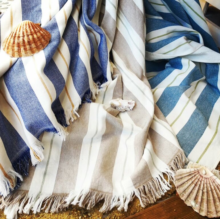 Fouta Serviette De Plage OCEAN VIBES 100x200cm - Coton 200g/m² - Léger, Absorbant, Sèche Vite - Vert Varech - 3