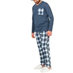 pyjama-pantalon-coton-FLANELLE-bas-carreaux-haut-jersey-BLEU