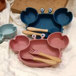 Set_repas_assiette_enfant_silicone_crabe_bleu_marine_rose