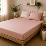 Drap-Housse-percale-lavé-rose-poudre-baton-rouge