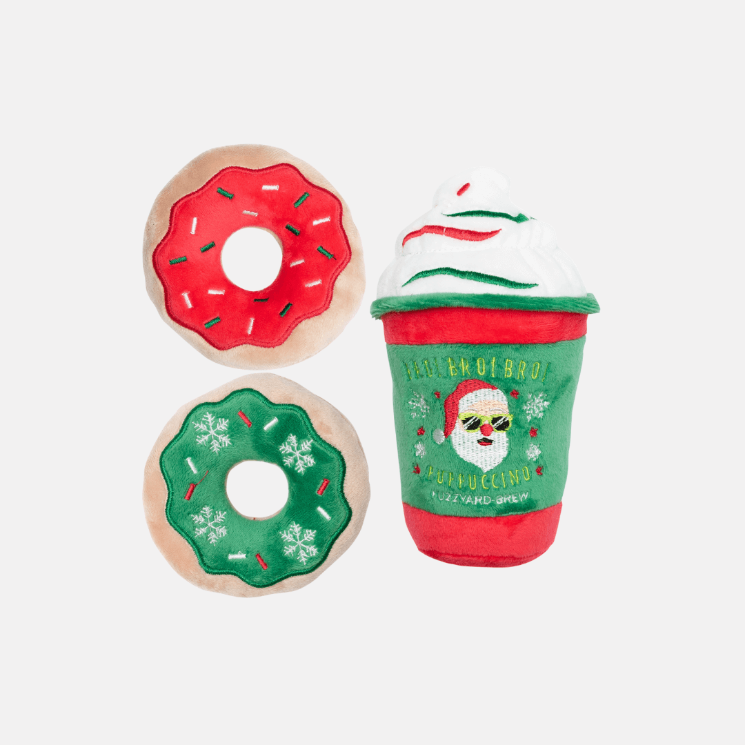 Lot de 3 peluches de Noël pour chien Puppuccino et Donuts - FuzzYard