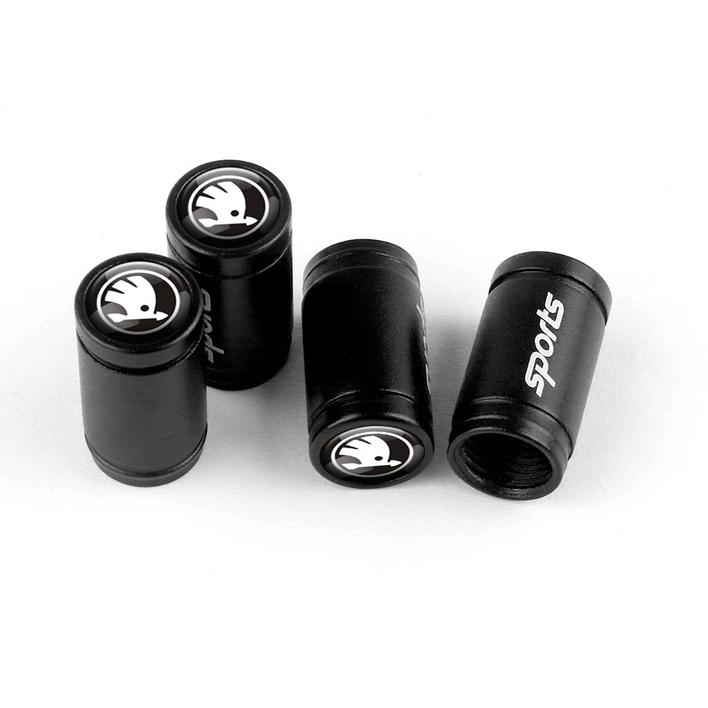 BLACK SPORT TIRE VALVE STEM CAPS FOR SKODA