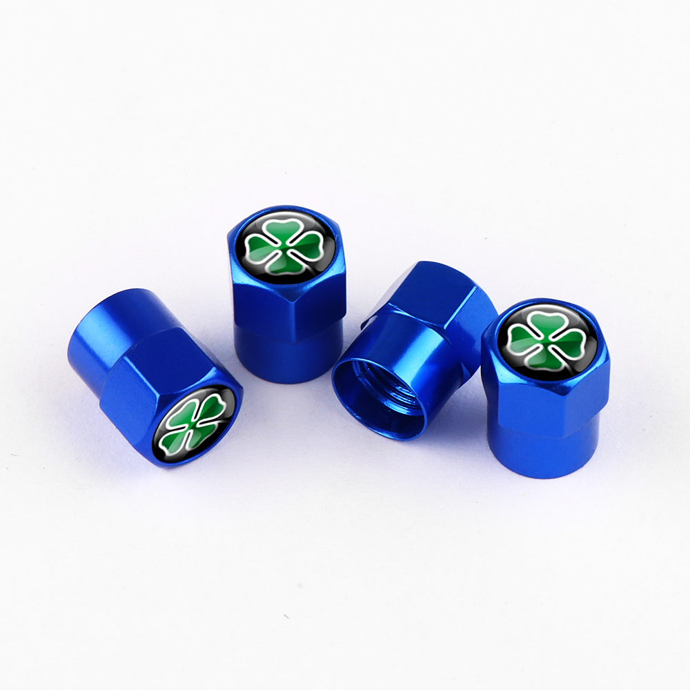 BLUE TIRE VALVE STEM CAPS FOR QUADRIFOGLIO