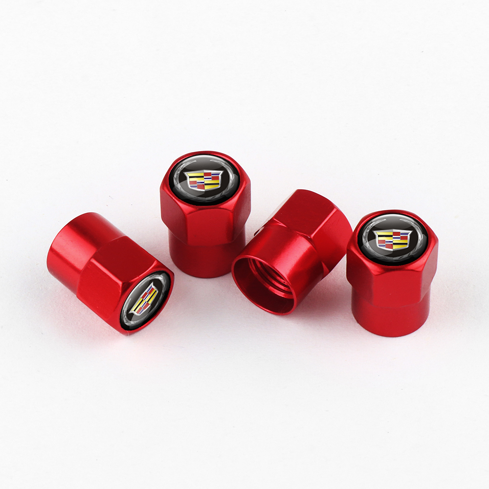 RED TIRE VALVE STEM CAPS FOR CADILLAC