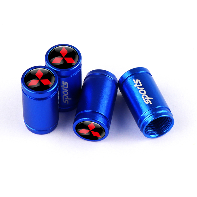 BLUE SPORT TIRE VALVE STEM CAPS FOR MITSUBISHI
