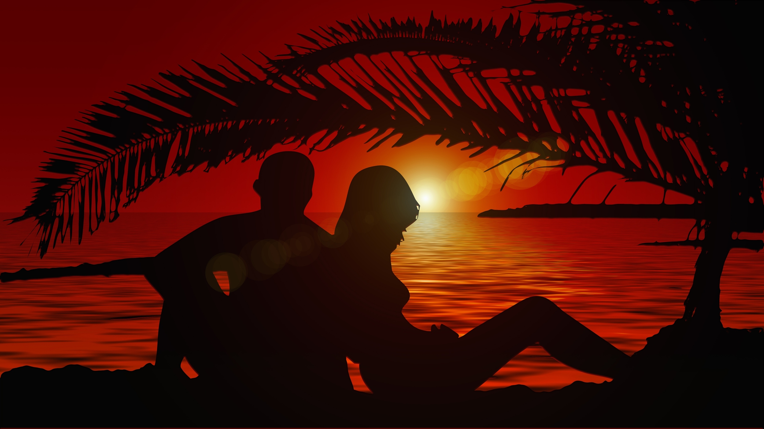 Panneau en polyester imperméable couple au coucher du soleil fond orange 30x20cm