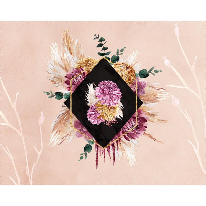 Panneau en simili cuir imprimé fleur boho fond fond rose 45x40cm