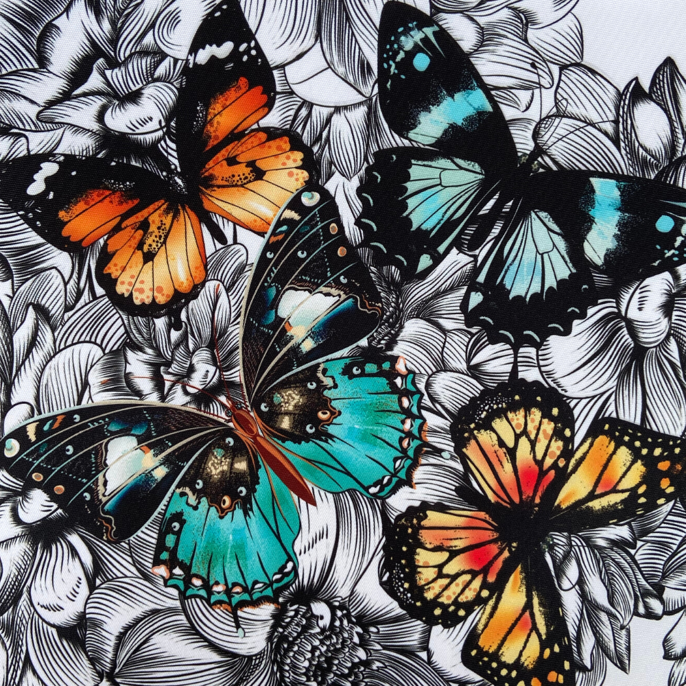 Panneau en polyester imperméable papillon gris, bleu, marron sur fond blanc 20x20cm