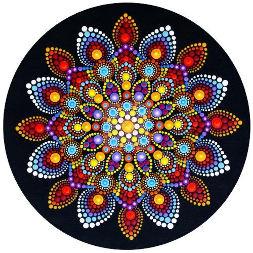 Panneau en polyester imperméable rond mandala multicolore diamètre 50cm