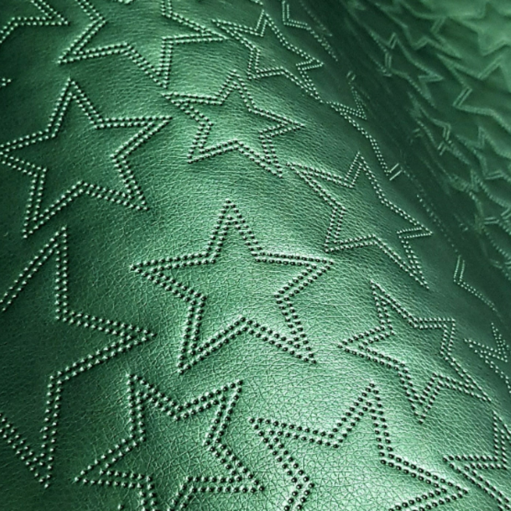 Coupon en simili cuir matelassé étoile vert métallique 45x50cm