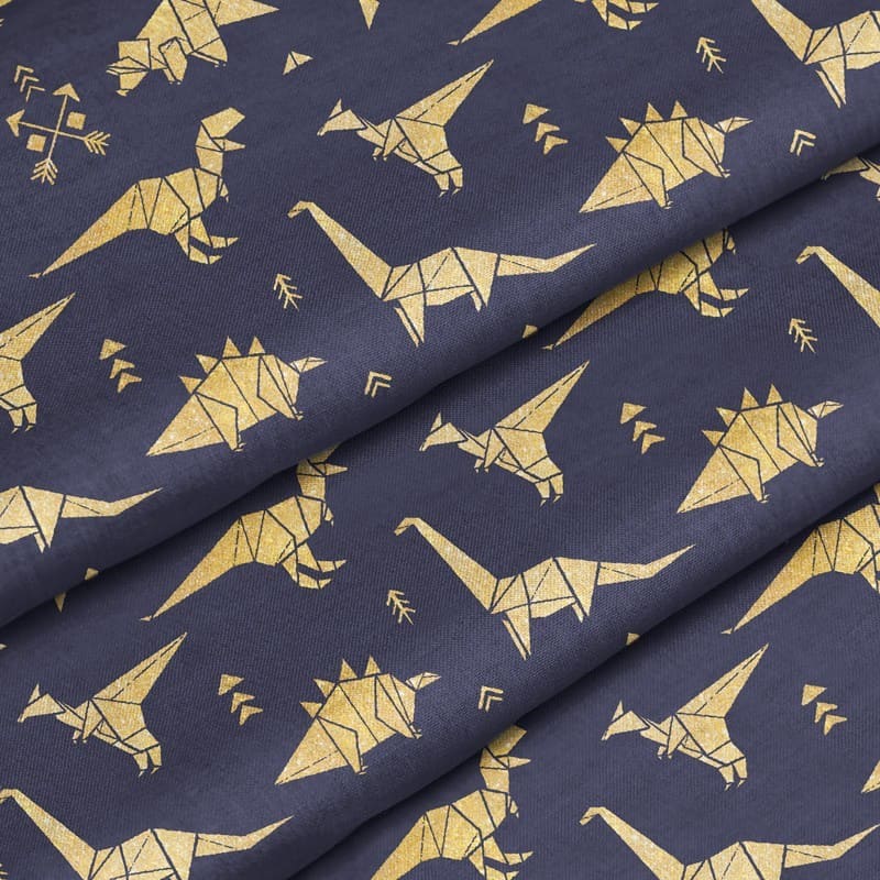 Coupon en polyester imperméable dinosaure en origami dur fond bleu 50x50cm