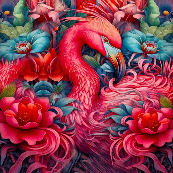 panneau en polyester imperméable flamant rose avec fleurs 30x30cm
