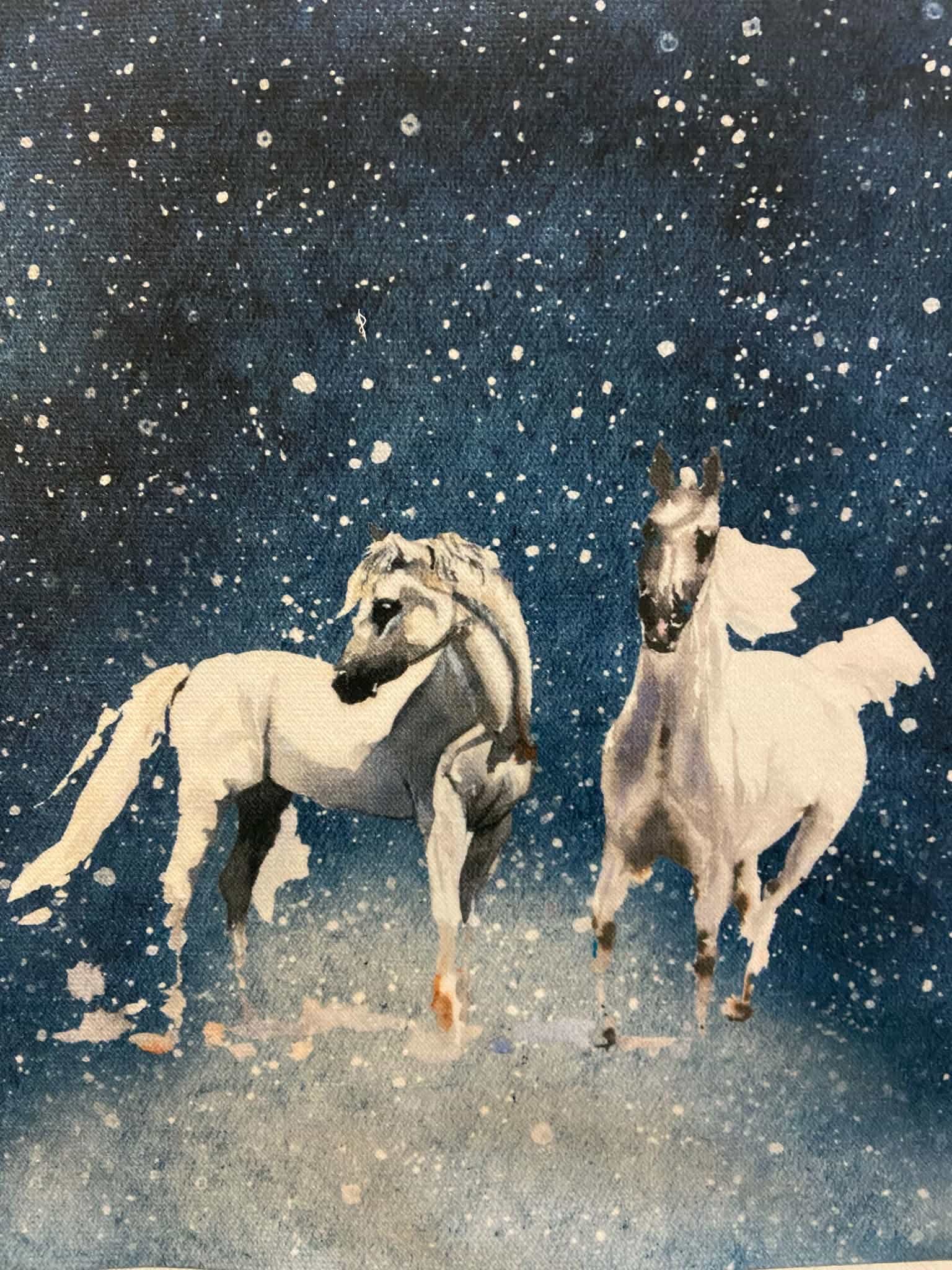 Panneau en velours chevaux 40x40cm