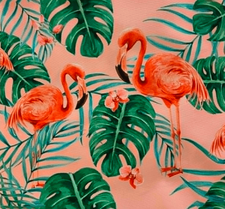 Panneau en polyester imperméable flamant rose et feuilles monstera 40x40cm