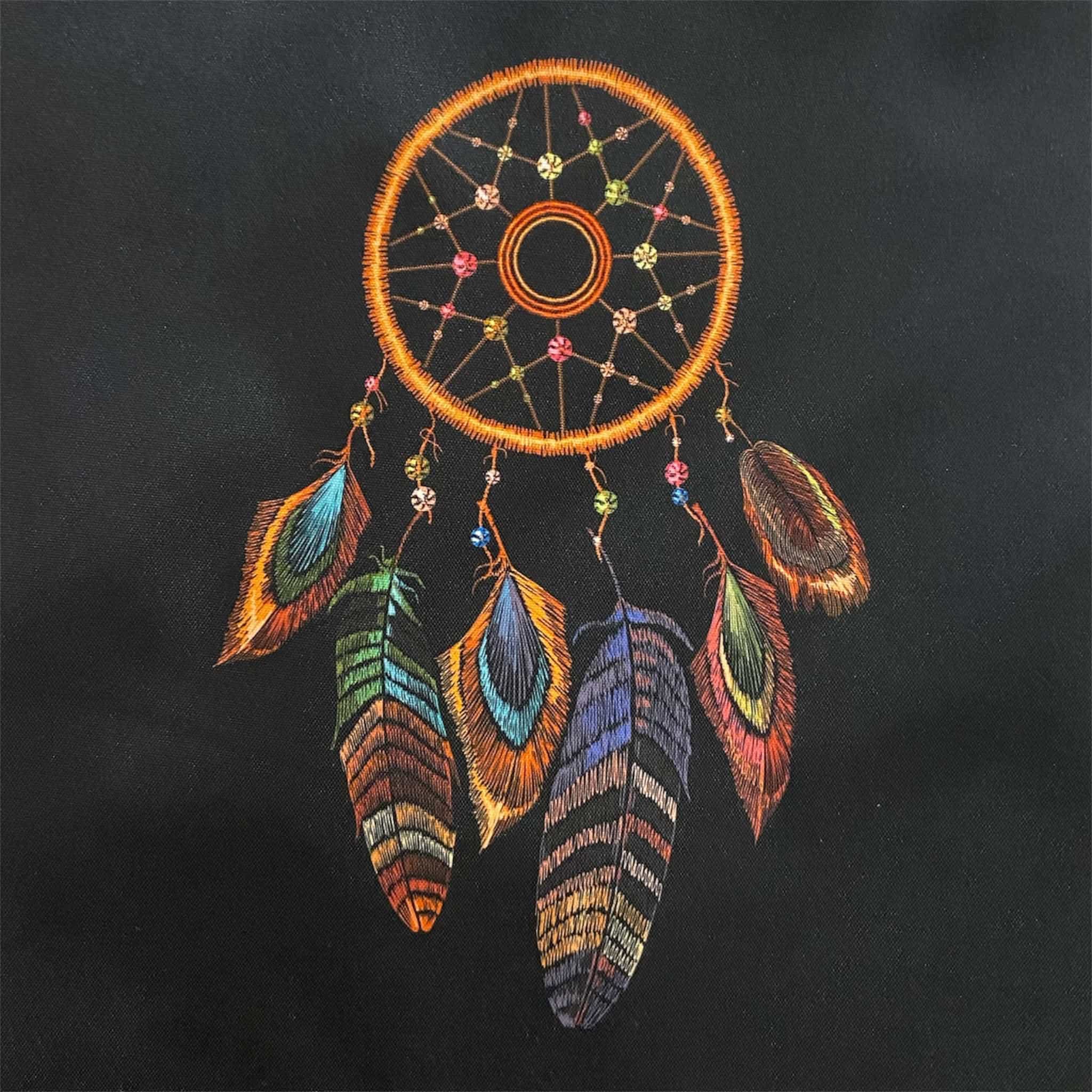Panneau en polyester imperméable attrape rêve fond noir 2 40x40cm