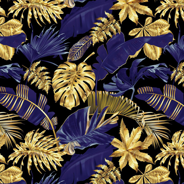 Coupon en polyester imperméable feuilles tropicales 50x50cm