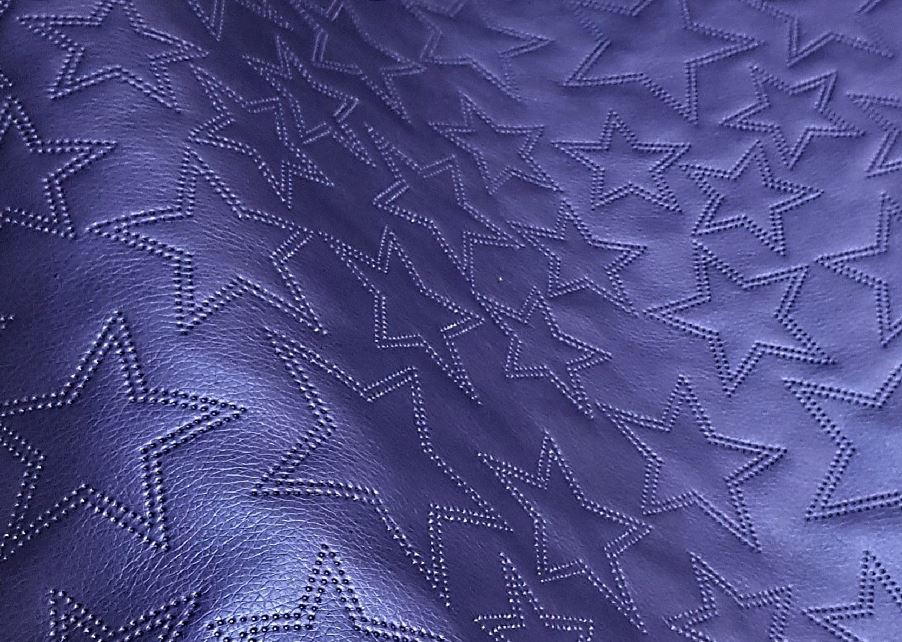 Coupon en simili cuir matelassé étoile bleu métallique 45x50cm