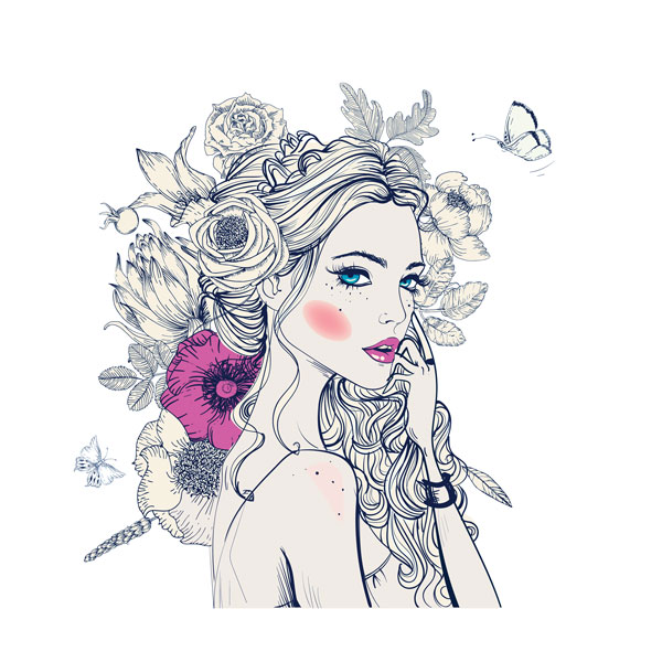 ppi 3030 fille avec papillon et fleur coquelicot rose fond blanc
