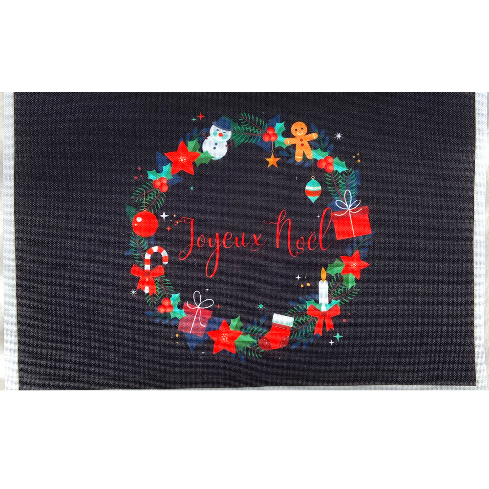 Panneau en polyester imperméable noël et cadeau rouge en rond sur fond noir 30x20cm