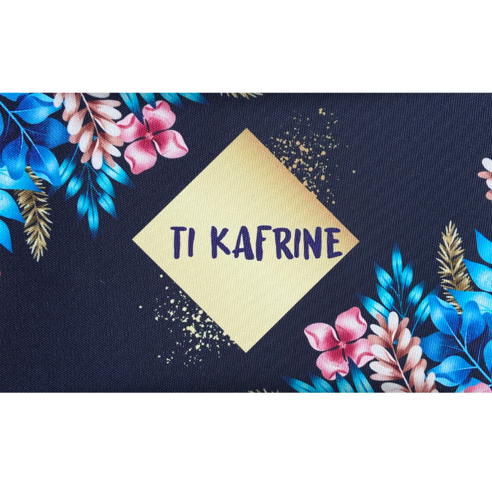 Panneau en polyester imperméable feuilles bleu et doré : Ti kafrine 30x20cm (petite cafrine)
