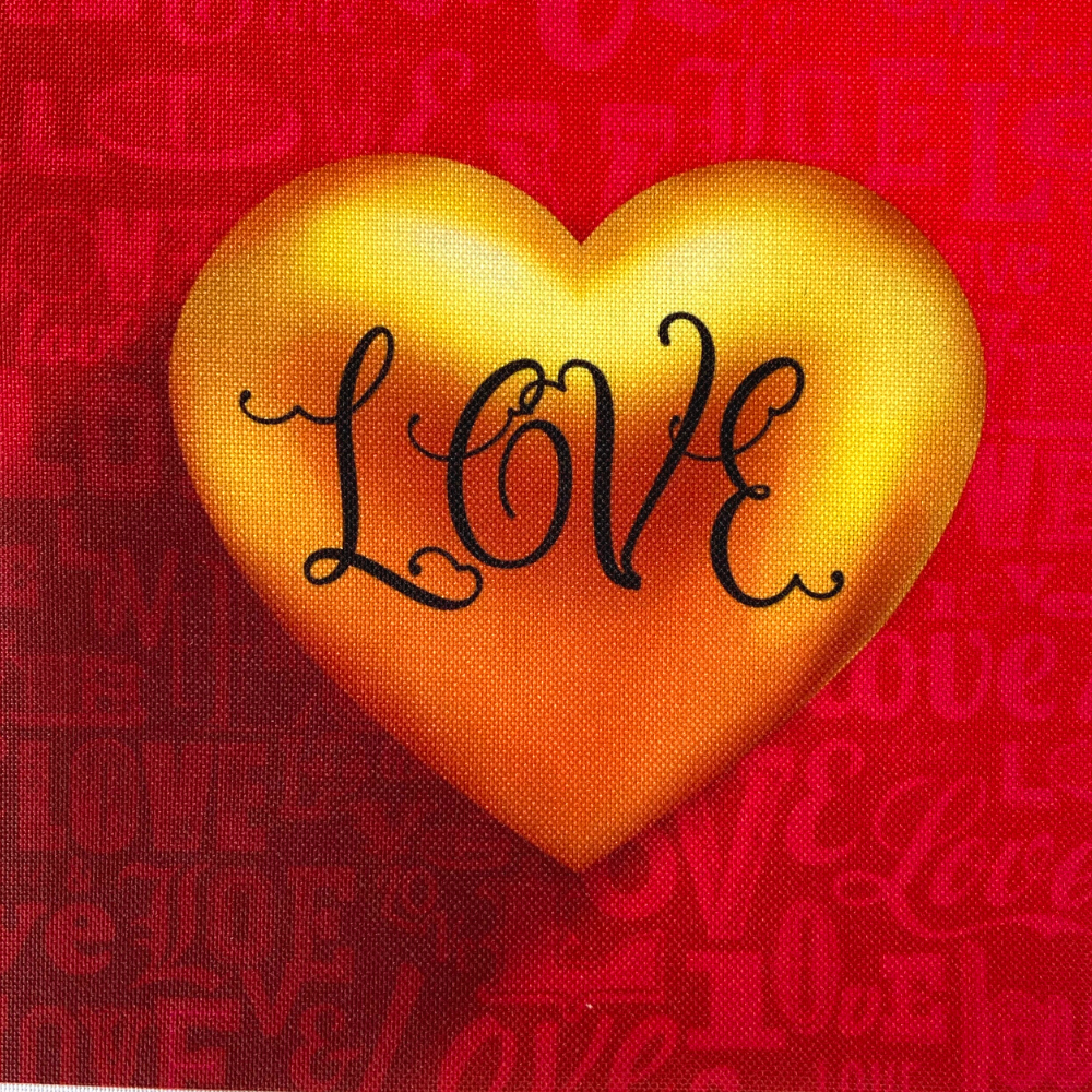 Panneau en polyester imperméable cœur doré love sur fond rouge