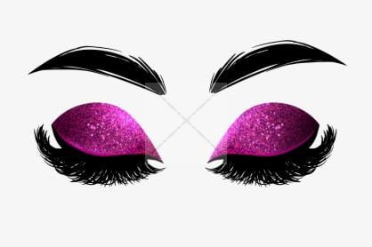 Panneau en polyester imperméable yeux maquillés violet sur fond blanc 30x20cm
