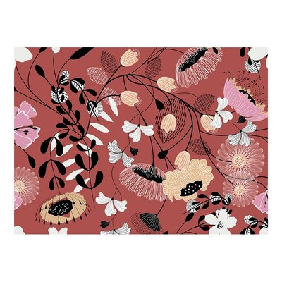 coupon simili cuir fleurs sur fond rouille