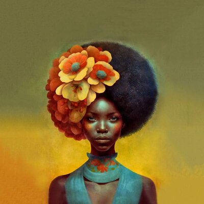 femme en fleurs fond JAUNE ppi3030