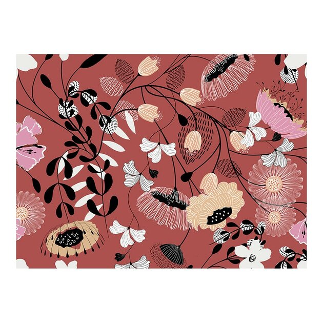 coupon simili cuir fleurs sur fond rouille