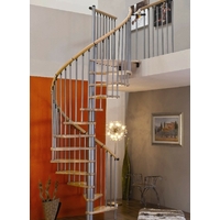 Escalier hélicoïdal Minka Spiral Decor en acier gris métallisé et hêtre massif Ø 140 cm