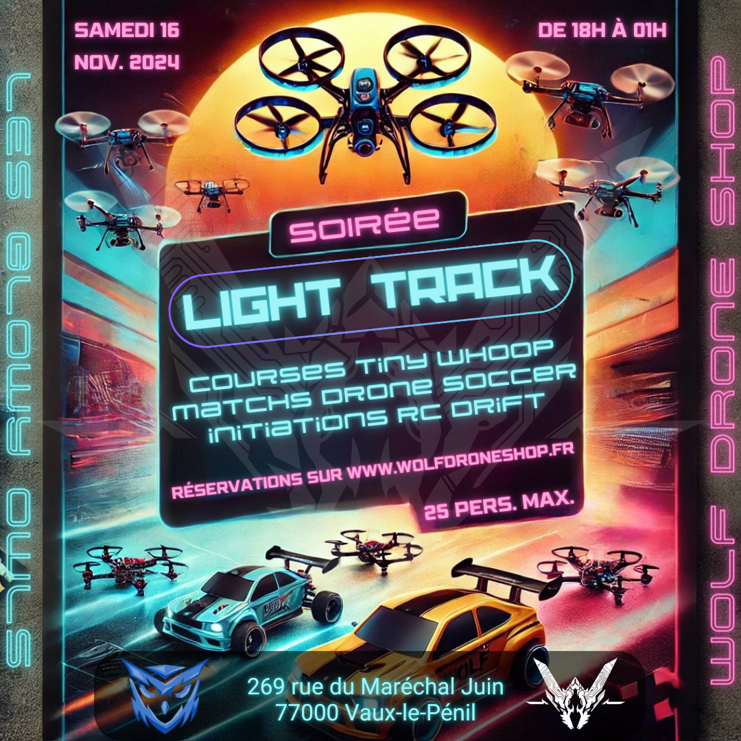 THE GLOWY WOLVES NIGHT FEEVER! COURSE TINYWHOOP + DRONE SOCCER + RC DRIFT (25pers. max.)