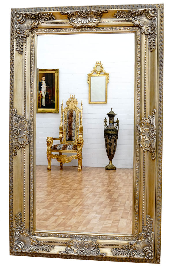 Miroir baroque cadre en bois argenté 156x95 cm - Miroirs baroques ...