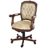 Fauteuil de bureau style anglais en acajou Chesterfield beige Preston