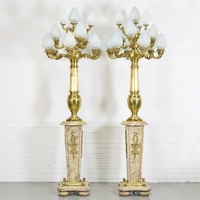 Paire de lampes sur pied style Empire en marbre et bronze Malmaison