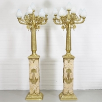 Paire de lampes sur pied en marbre beige style Empire Fontainebleau