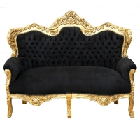 Canapé baroque noir en bois doré et velours noir Stockholm