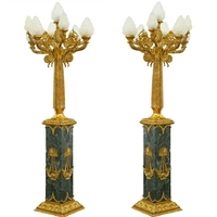 Paire de lampes sur pied style Empire en marbre et bronze Fontainebleau