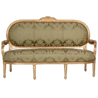 Canapé style Louis XVI en bois doré et tissu vert Versailles