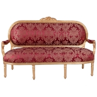 Canapé style Louis XVI en bois doré et tissu rouge Versailles