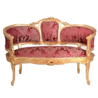 Canapé style Louis XV en hêtre doré et tissu rouge Douzon